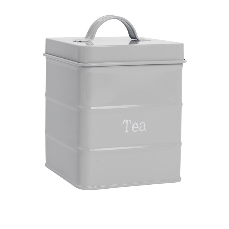 Vintage Metal Kitchen Tea Canister, 16.5cm H x 11.5cm W x 11.5cm D, Grey
