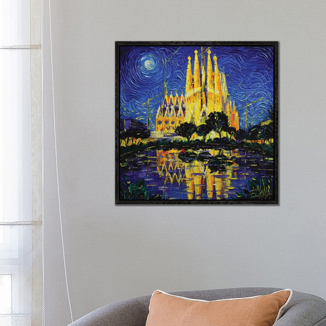 Sagrada Familia Barcelona Mirrored by Mona Edulesco - Painting on Canvas