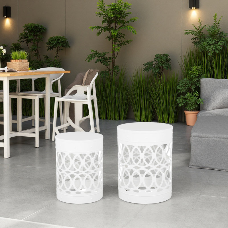 Outdoor Metal S/2 End Table, White