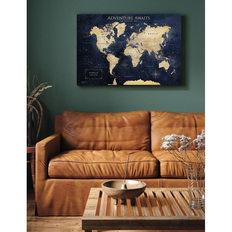 World Map Canvas Painting for Wall Decor, Pinnable World Map to Mark Travels, World Travel Map Print for Home, Office, Study, and RV, Ready to Hang