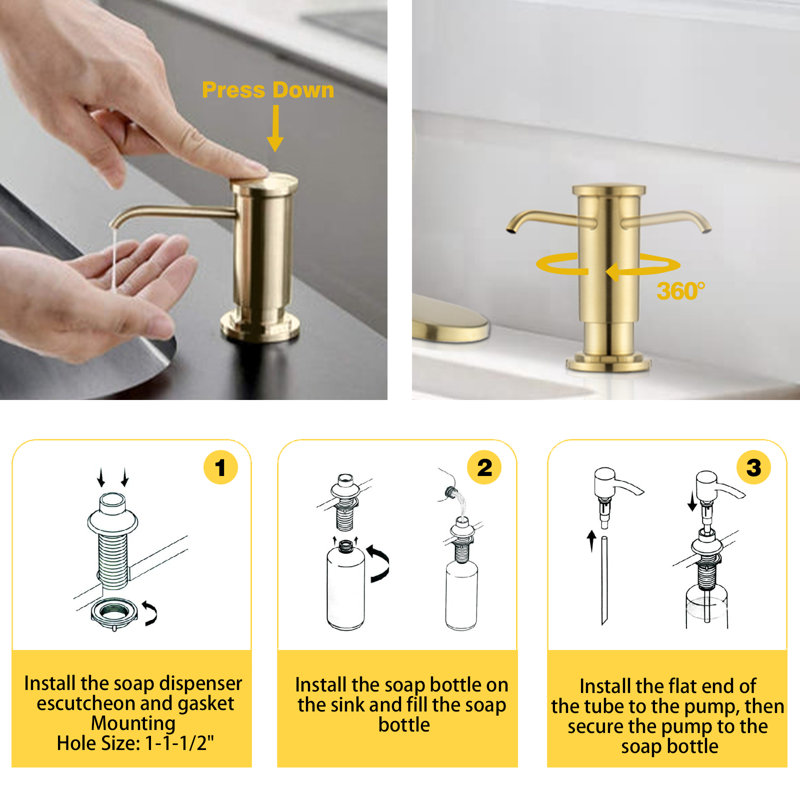 RENIST Yorba Pull Down Kitchen Faucet with Soap Dispenser, Brushed Gold
