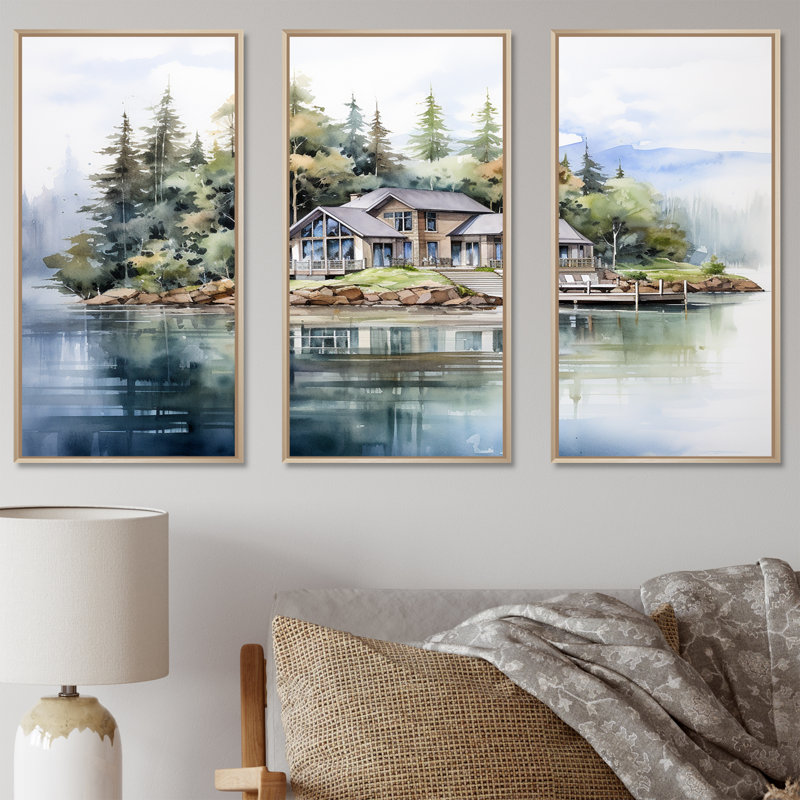 Ensemble d'art sur toile Lake House, H 40 po x l 60 po x P 1 po, Cadre naturel flottant