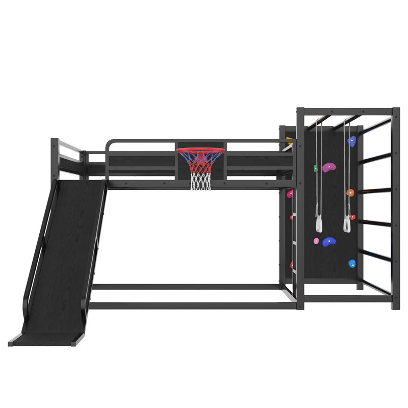 Calix Loft Bed With Basketball Hoop, Climbing Wall, And Metal Frame, Full