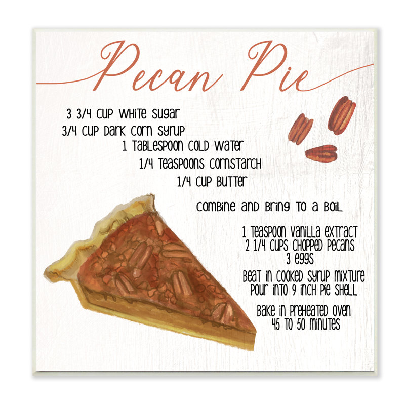 Charmante tarte aux pacanes par Daphne Polselli - Art textuel sur toile, H 12 po x l 12 po x P 0,5 po, Plaque murale