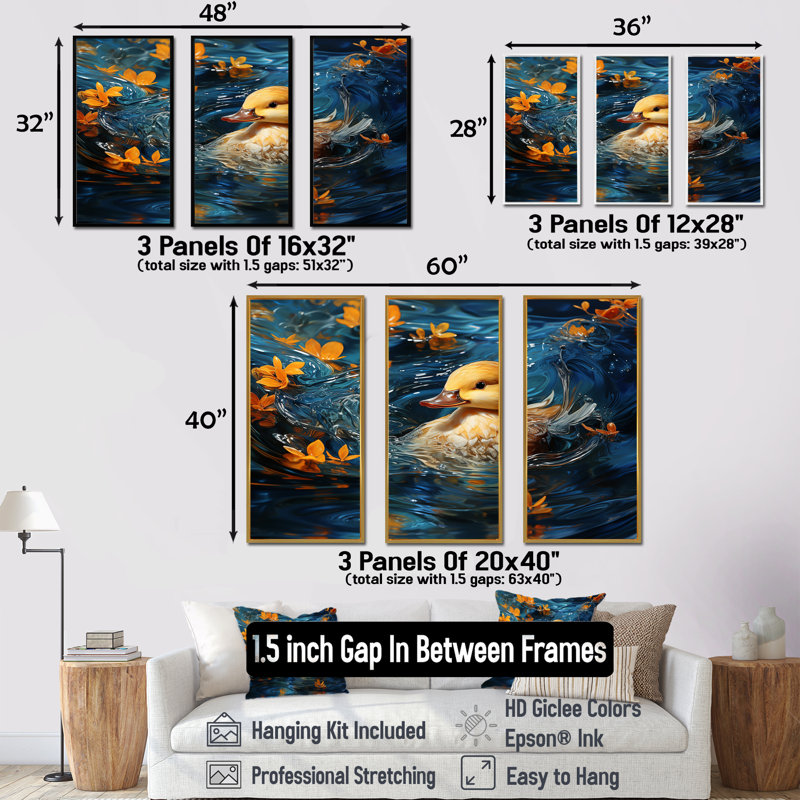 Art mural minimaliste, canard colvert, Cadre flottant noir, H 32 po x l 48 po