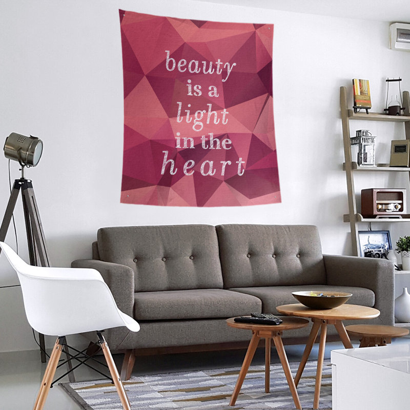 Tapisserie guillemet de beauté en faux pierre de polyester, H 104 po x l 88 po, Tourmaline rose