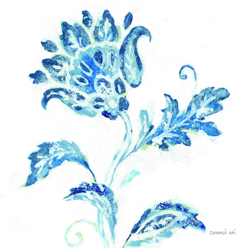 «Exotic Elegance Floral II» par Danhui Nai - Peinture, H 12 po x l 12 po, Toile encadrée flottante dorée sans passe-partou