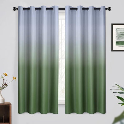 Yakamok 63 Inch Long Ombre Curtains,Thermal Insulated Greyish White To Sage Green Color Curtains,Room Darkening Grommet Window Drapes For Living Room/Bedroom(2 Panels,52W X 63L)