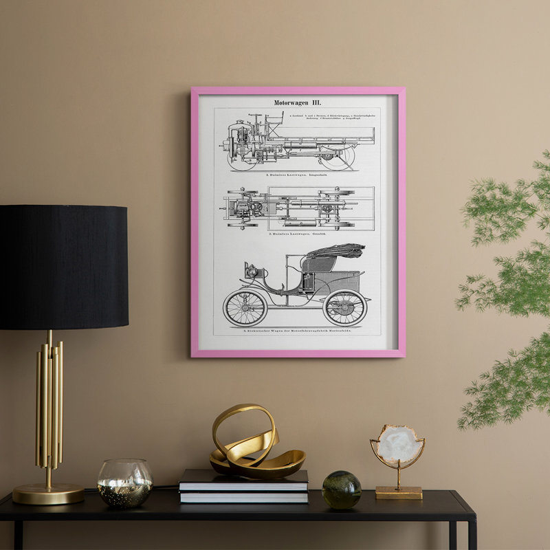 Industrial Motorcar Framed Print - Solid Wood, H 21 po x l 17 po, Rose