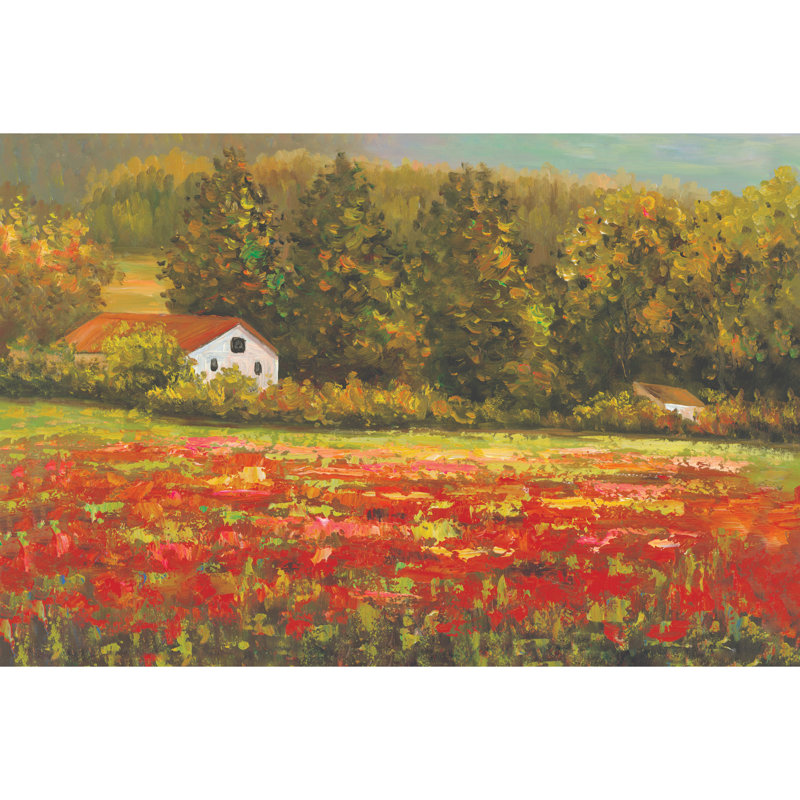 Barn Flower Field - Wrapped Canvas Art Prints, 61cm H x 91cm W x 3.8cm D