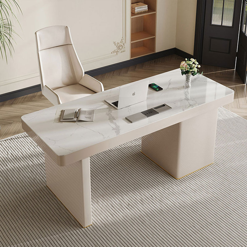 White Rectangular Solid+ Manufactured Wood with 6 drawers desk, 29.6" H x 55.2" W x 27.6" D