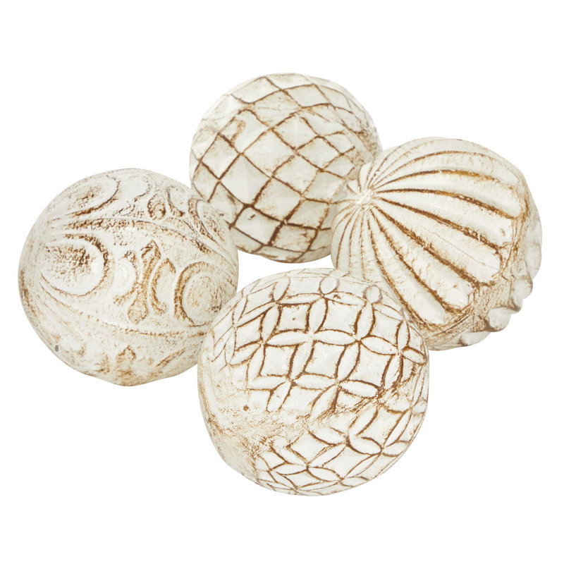  Carwyn Ceramic Handmade Carved Decorative White Orbs & Vase Filler with Varying Patterns Set
