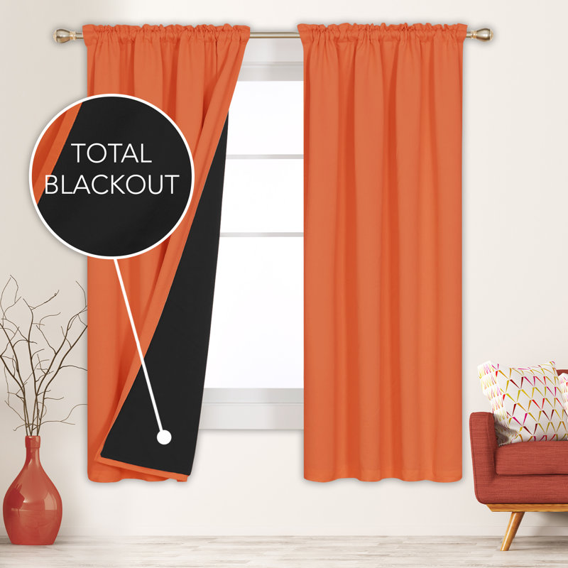 Deconovo 100 Percent Blackout with Liner Rod Pocket Curtain Panel Pair, 52" W x 45" L, Orange
