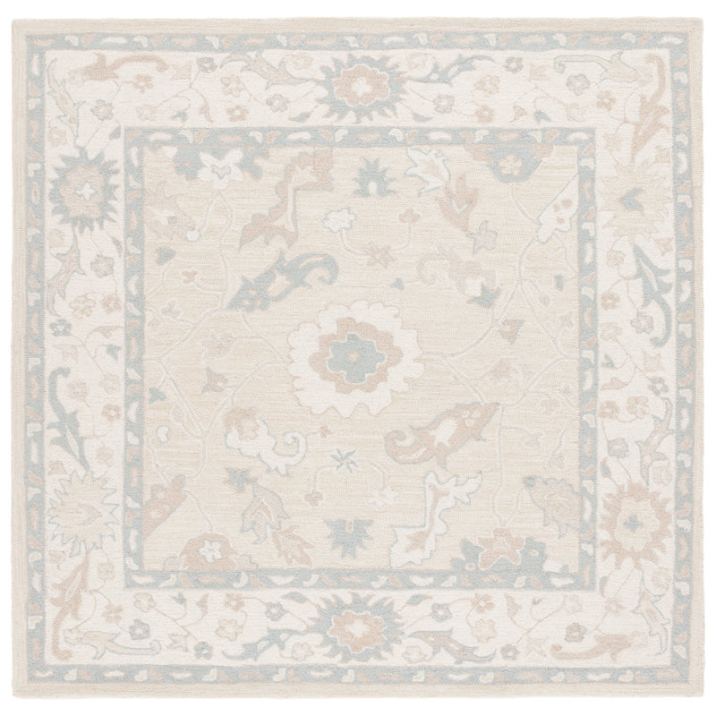 Ebony Hand Tufted Wool Pile Oriental Rug, Square 6"