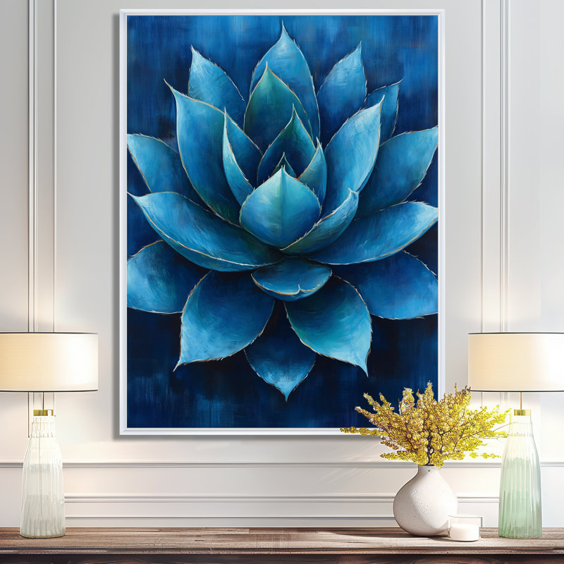 Étoile d'agave bleue - Toile encadrée représentant une plante succulente, H 40 po x l 30 po, Cadre flottant blanc