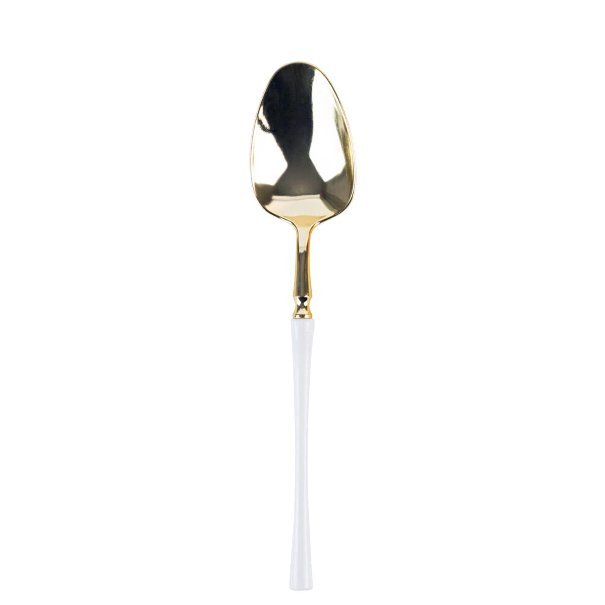 Gold with White Handle Moderno Disposable Plastic Cutlery Set - Spoons,  Forks and Knives (240 Guests)