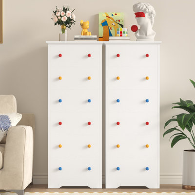 Commode haute à 51 tiroirs H 51,5 po avec poignées colorées / noires, armoire de rangement en bois moderne avec conception anti-basculement et glissières en métal silencieuses, pour la chambre à coucher