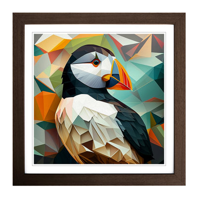 Puffin Cubism - Single Picture Frame Print on Wood