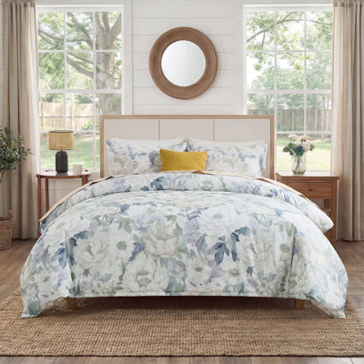 100% Cotton Duvet Cover King Size – Peony Flowers Floral Duvet Cover Set with Zipper Closure & Corner Ties, 3-Piece Luxury & Silky Soft Bedding Set for All Seasons