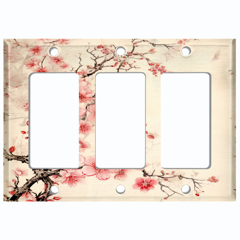 Assiette murale 3 lumières rose avec fleurs de sakura rose et blanc