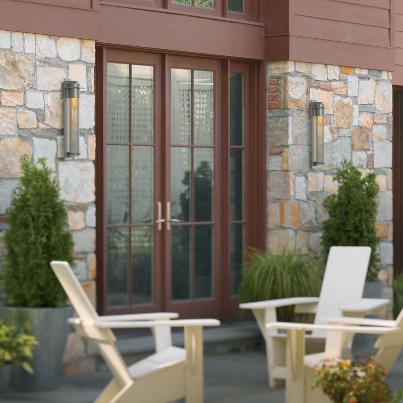 Airis Outdoor Flush Mount, Coastal Burnished Steel, Seeded Clear, 24.3" H x 5" W x 5.2" D