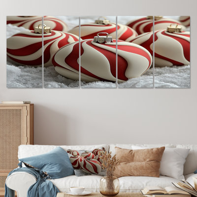 Ensemble de décoration murale rouge et blanche «Christmas Peppermint Swirl I» - Noël