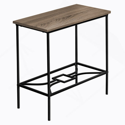 Accent Table, Side, End, Narrow, Small, 2 Tier, Brown Laminate, Black Metal, Contemporary, Modern