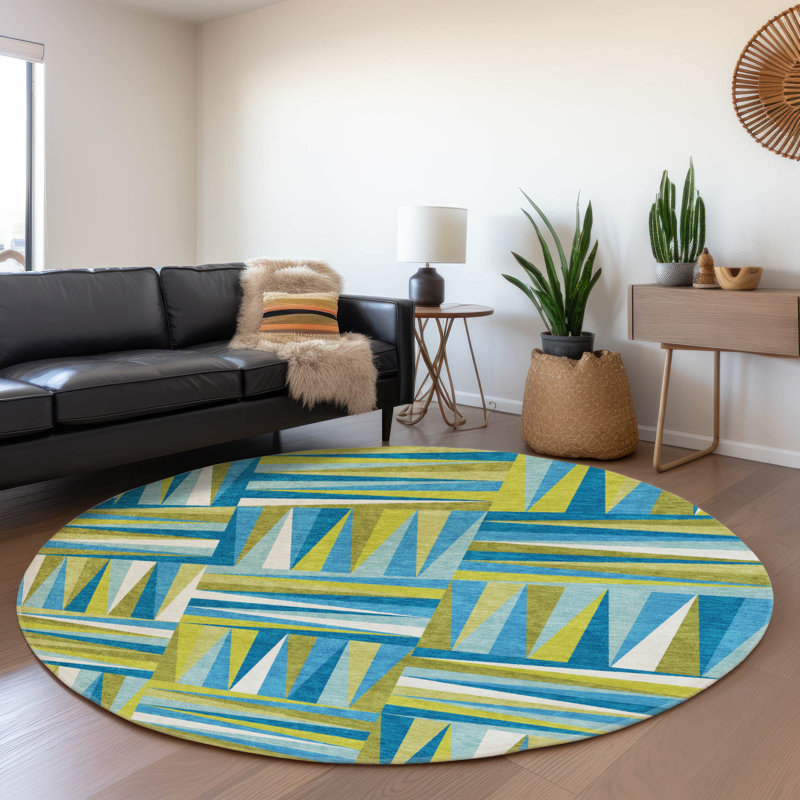Premium Machine Washable Collett AMF1012 Squares Rug, Round 8'