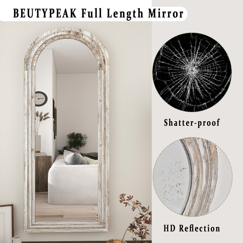 Miroir pleine grandeur Borseth, 64 po x 21 po, Blanc rétro