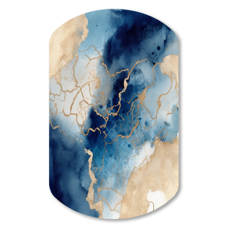 «Blue and Gold Marble Clouds VIII - Asymmetric Fractals», reproduction d'art murale en métal, H 31 po x l 19 po x P 1 po