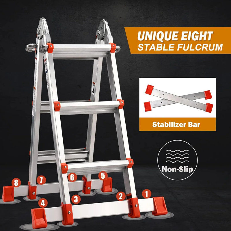 Échelle d'extension à 3 marches A Frame, échelle multi-positions 11 pi avec plateau à outils amovible et barre stabilisatrice, échelle télescopique d'une capacité de 330 lb pour le travail domestique et extérieur