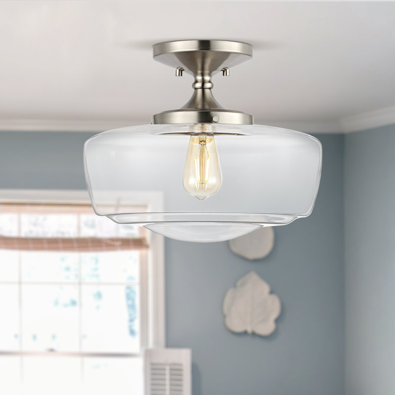 Tatem Glass Semi Flush Mount, Nickel