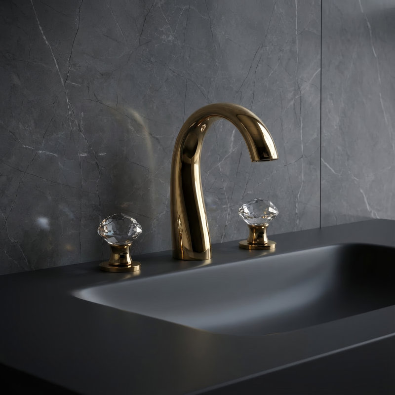 Rock Widespread Bathroom Faucet, Polished Gold