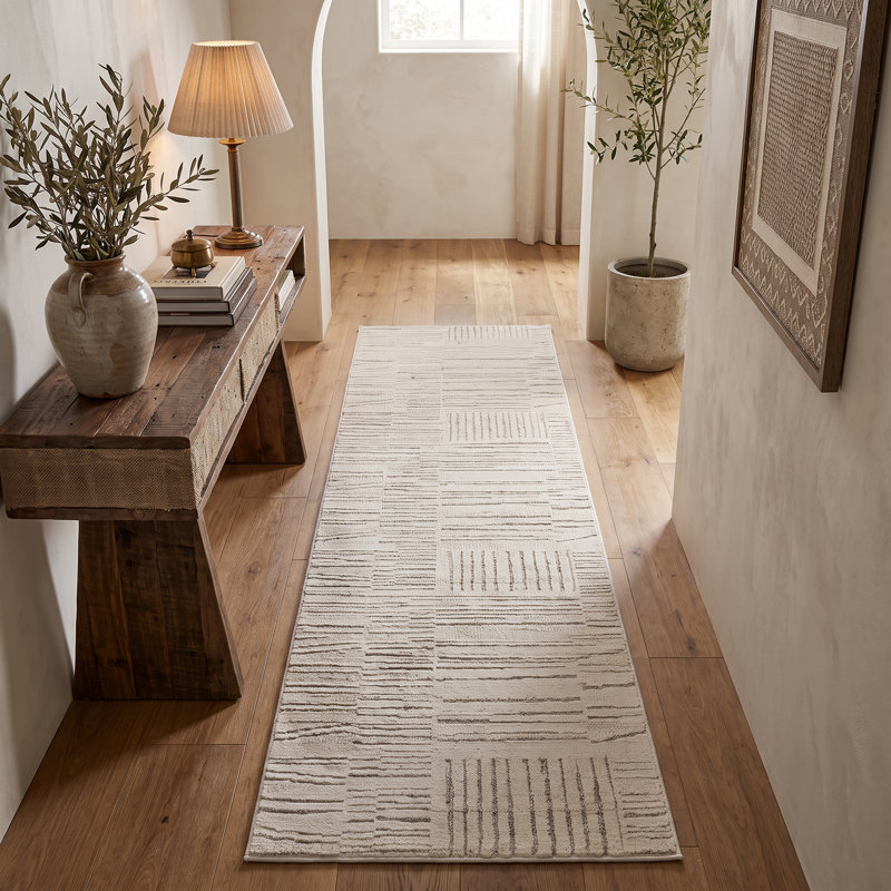 Tapis intérieur moderne, beige crème., Tapis de couloir 2 pi 3 po x 8 pi