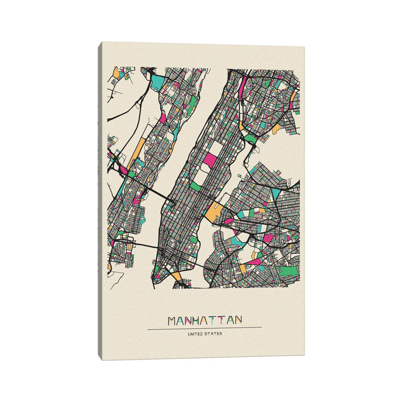 Manhattan, New York Map by Ayse Deniz Akerman - Wrapped Canvas Print, 30.48 cm H x 45.72 cm W