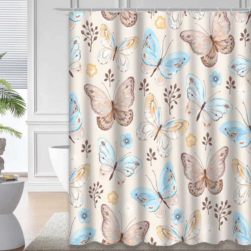 Rideau de douche imperméable à motif floral avec 12 crochets, L 72 po x l 72 po