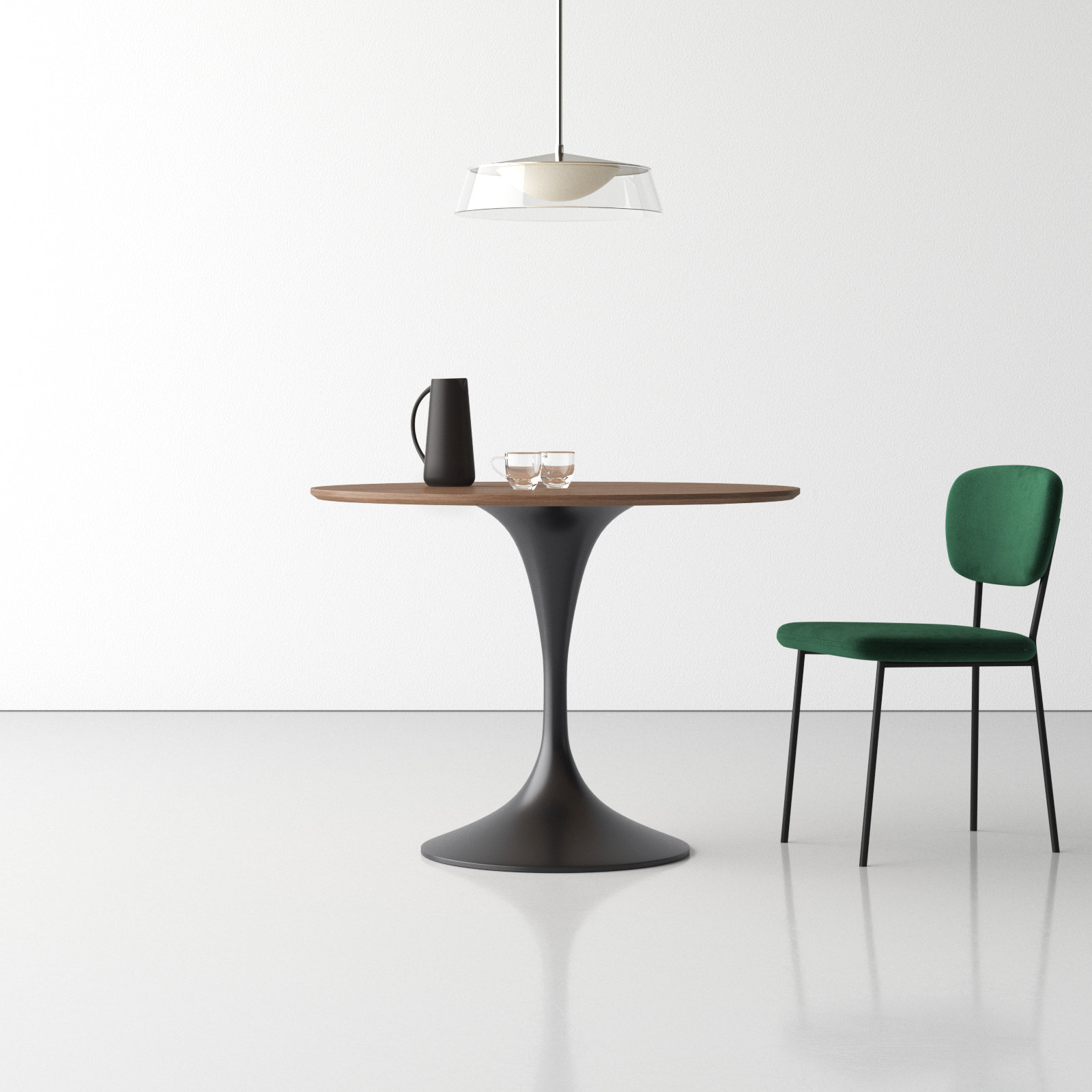 Flow 39.4'' Round Dining Table, Walnut/Black