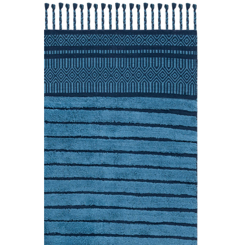 Javor Hand Woven Cotton Pile Striped Rug, Rectangle 5' x 8'