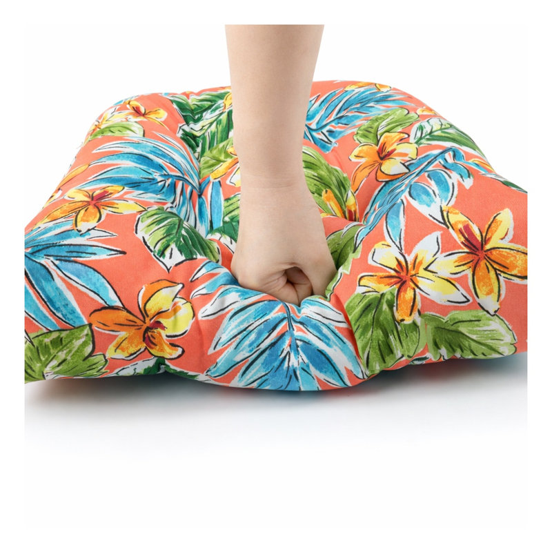 Set of 2 Outdoor Chair Cushions - Bright Coral Pink Floral Patio Seat Pads with Ties, Waterproof & UV Resistant Garden Furniture Decor