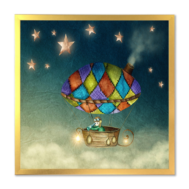 «Hot Air Balloon In Starry Sky», impression sur toile, H 30 po x l 30 po x P 1 po, Cadre doré à coins fermés