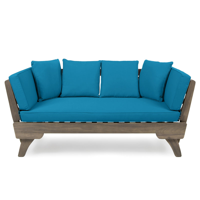 Lit de jour gris et bleu sarcelle élégant - Créez un coin extérieur confortable dans votre cour avec style