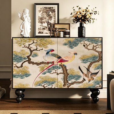 Chinese BirdFlower Solid Wood Entryway Cabinet