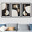 Mid-Century Modern Abstract Shapes Collage Black Neutral Wall Art Framed On Canvas 3 Pieces Print-73380194-119018292