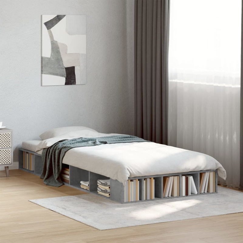 Vidaxl Bed Frame Concrete GreyEngineered Wood, Small Single (2'6)