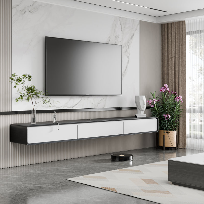 Fully Assembled 80" Handmade Floating TV Stand，Modern Wall-mounted Media Center with Flip-up Storage，Soft-close Doors，Solid Walnut Wood Veneer Finish