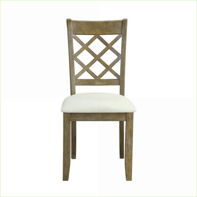 Set of 2 Beige Linen Upholstered Dining Chairs for Adults, Rustic Oak Button Tufted Side Chairs for Dining Room