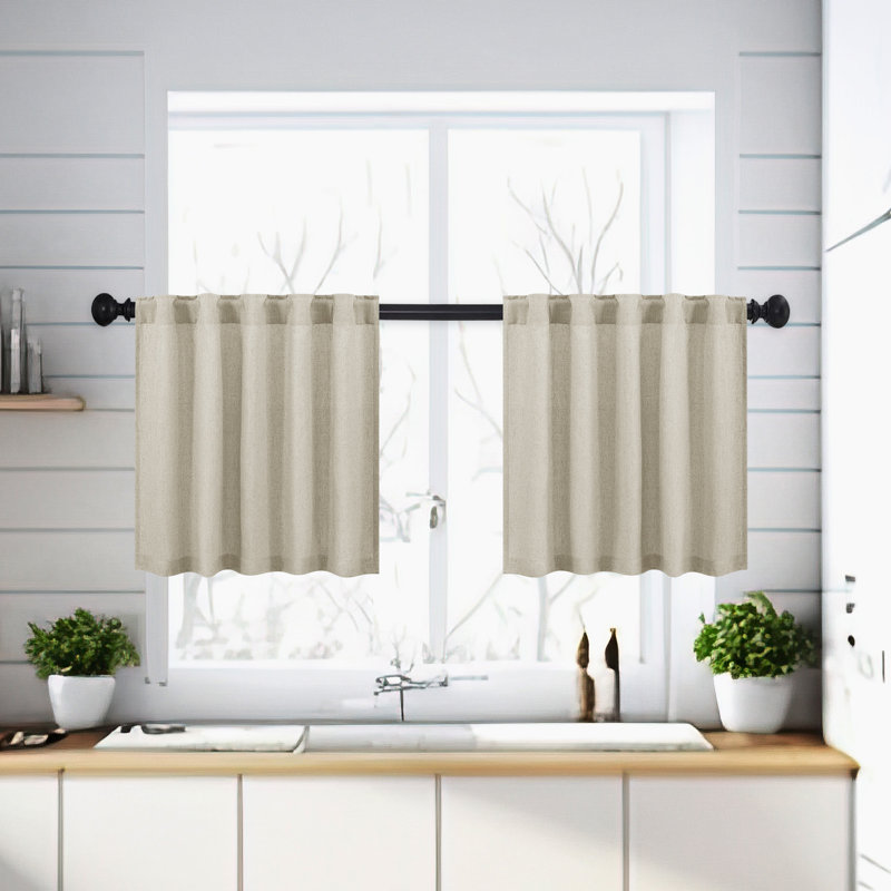 Browerville Linen Blended Tailored Semi-Sheer Short Cafe Curtain, Linen, 36" W x 24" L
