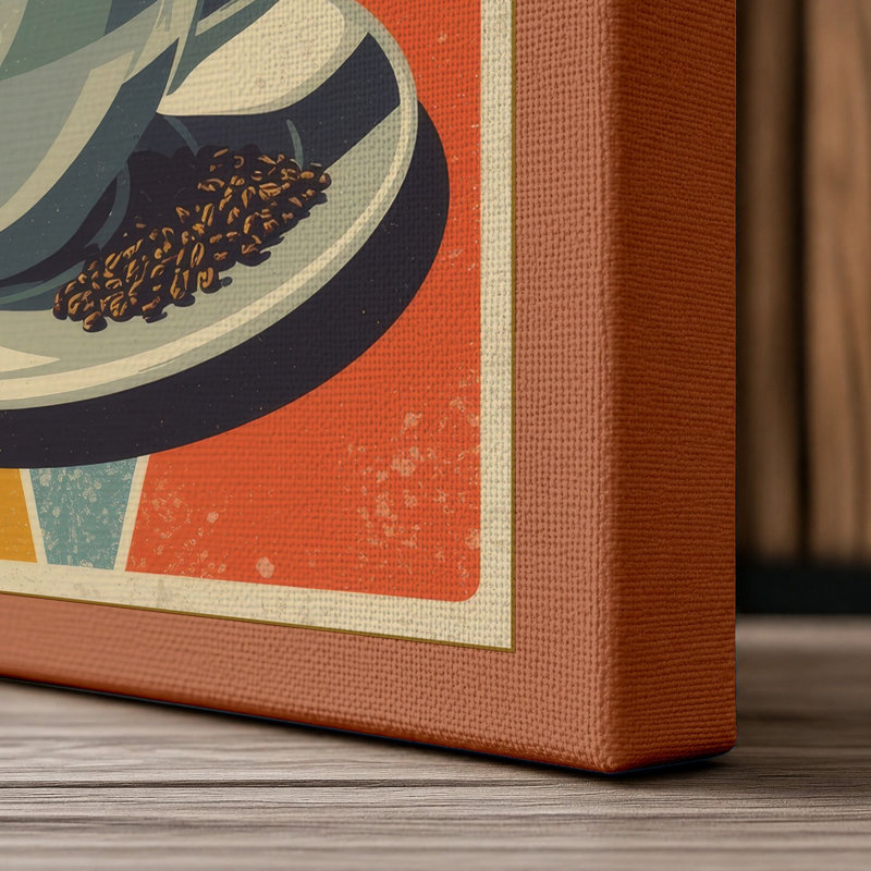 Coffee and Destinations Retro - Wrapped Canvas, 36x24 - 91.4 x 61.0 cm, Terracotta Border
