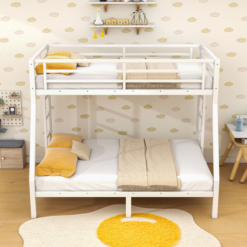 Metal Bunk Bed With Slats, White, Extra-Long Twin Over Queen
