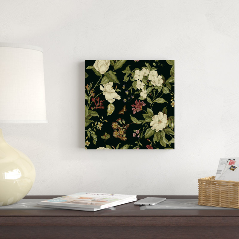 Jardin floral sur fond noir II, H 12 po x l 12 po x P 1,25 po